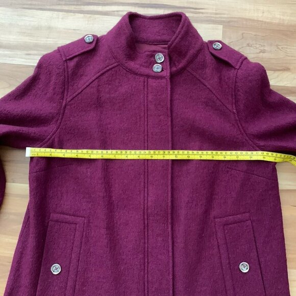 Chico's Boiled Wool Jacket 1 M Medium Burgundy Red Mock Neck Epaulettes Zipper - Picture 5 of 12